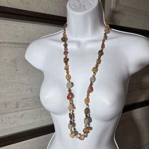 Vintage‎ Y2K Natural Crystal Chip Long Necklace Earth Tones Carnelian Agate 32in